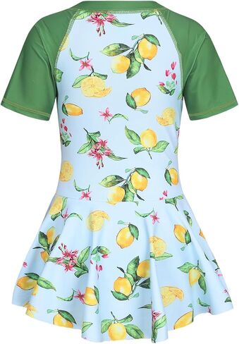 Girls One Piece Swimsuits Bathing Suit for Kids Girls Summer Swim Dress Short Sleeve Swimwear 3-16 Years in Kuwait