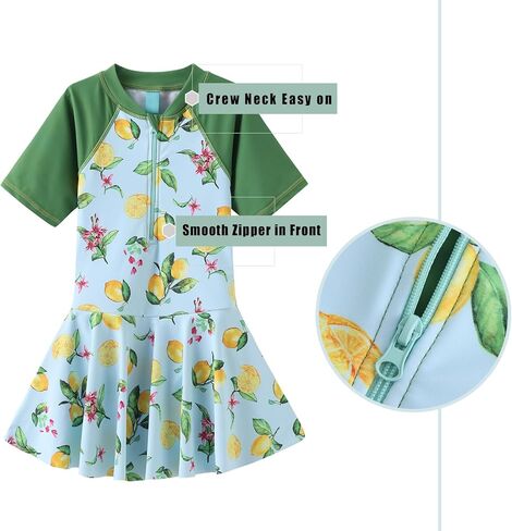 Girls One Piece Swimsuits Bathing Suit for Kids Girls Summer Swim Dress Short Sleeve Swimwear 3-16 Years in Kuwait