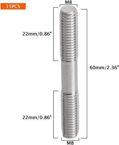 مسامير مسمار مزدوجة الأطراف من Mairuker، M8x60mm 304 من الفولاذ المقاوم للصدأ، مسمار برغي ملولب مزدوج الأطراف لصيانة المنزل - 15 قطعة in Kuwait