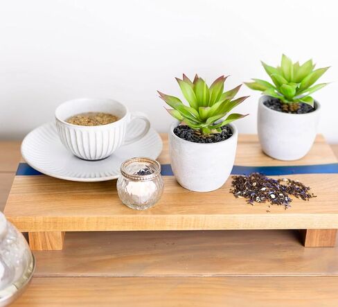 حامل قاعدة خشب | لوح بقاعدة مستطيلة كبيرة بطول 19.5 سم × عرض 9.8 سم | لوح رفع من خشب السنط المرتفع لعرض عناصر ديكور المنزل | حامل عرض للنباتات الصناعية in Kuwait