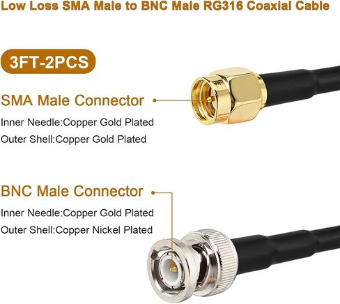 MOOKEERF SMA ذكر إلى BNC كابل ذكر 1 قدم، 2 حزمة SMA إلى BNC كابل RG316 SMA BNC كابل محول لتطبيقات الترددات اللاسلكية/الهوائيات/أجهزة LAN اللاسلكية/راديو Wi-Fi هوائي خارجي إلخ in Kuwait
