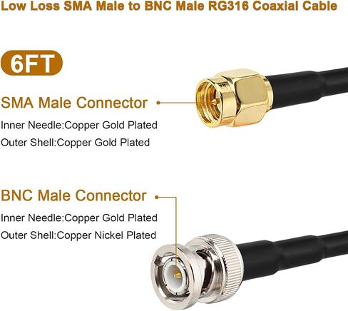 MOOKEERF SMA Male to BNC Male Cable 1ft,2 Pack SMA to BNC Cable RG316 SMA BNC Adapter Cable for RF Applications/Antennas/Wireless LAN Devices/Wi-Fi Radios External Antenna etc in Saudi Arabia