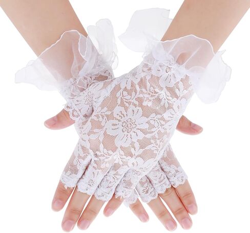 DIVINA VITAE White Short Lace Gloves Women Lace Fingerless Gloves Vintage Lace Floral Gloves Sunblock Lace Mesh Gloves Wedding Gloves for Bride in Saudi Arabia
