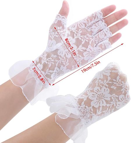DIVINA VITAE White Short Lace Gloves Women Lace Fingerless Gloves Vintage Lace Floral Gloves Sunblock Lace Mesh Gloves Wedding Gloves for Bride in Saudi Arabia