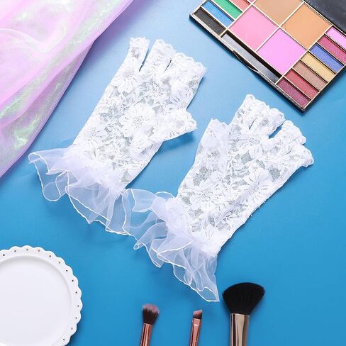 DIVINA VITAE White Short Lace Gloves Women Lace Fingerless Gloves Vintage Lace Floral Gloves Sunblock Lace Mesh Gloves Wedding Gloves for Bride in Saudi Arabia