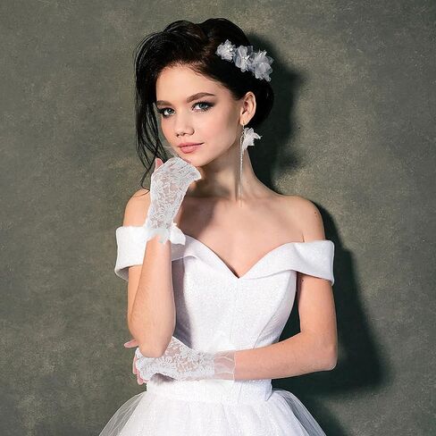 DIVINA VITAE White Short Lace Gloves Women Lace Fingerless Gloves Vintage Lace Floral Gloves Sunblock Lace Mesh Gloves Wedding Gloves for Bride in Saudi Arabia