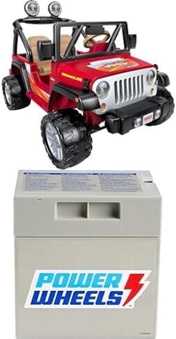 سيارة جيب رانجلر للركوب تعمل بالبطارية من باور ويلز مع شاحن ومنطقة تخزين للأطفال في مرحلة ما قبل المدرسة من عمر 3 سنوات فما فوق، تتسع لمقعدين، باللون الأحمر in Kuwait