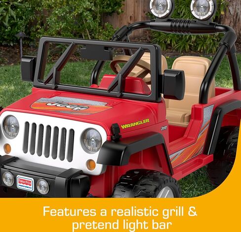 سيارة جيب رانجلر للركوب تعمل بالبطارية من باور ويلز مع شاحن ومنطقة تخزين للأطفال في مرحلة ما قبل المدرسة من عمر 3 سنوات فما فوق، تتسع لمقعدين، باللون الأحمر in Kuwait