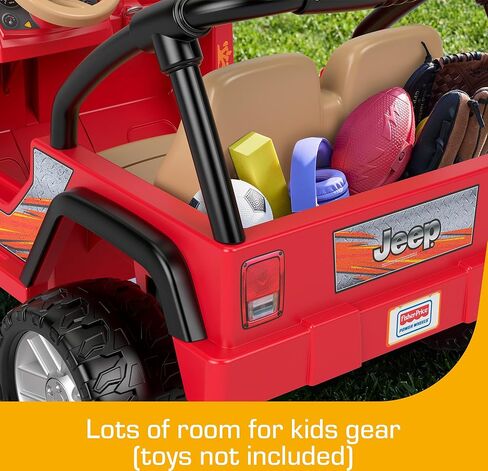 سيارة جيب رانجلر للركوب تعمل بالبطارية من باور ويلز مع شاحن ومنطقة تخزين للأطفال في مرحلة ما قبل المدرسة من عمر 3 سنوات فما فوق، تتسع لمقعدين، باللون الأحمر in Kuwait