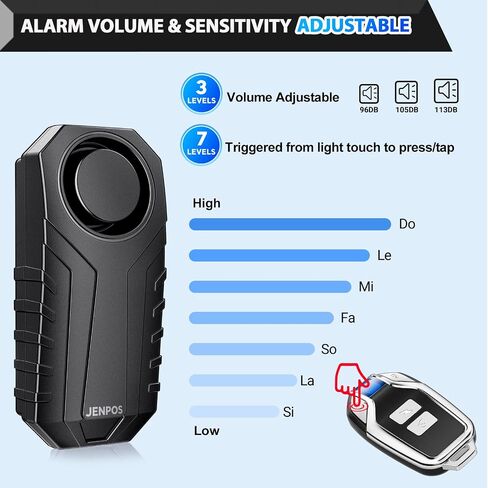 JENPOS Bike Alarm, 113dB Loud Waterproof Wireless E-Bike Motorcycle Alarm with Remote, Anti-Theft Vibration Motion Sensor Multipurpose Security Alarm System, Ebike Accessories in Saudi Arabia