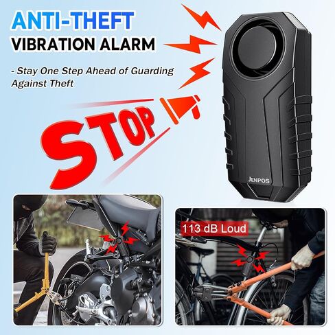 JENPOS Bike Alarm, 113dB Loud Waterproof Wireless E-Bike Motorcycle Alarm with Remote, Anti-Theft Vibration Motion Sensor Multipurpose Security Alarm System, Ebike Accessories in Saudi Arabia