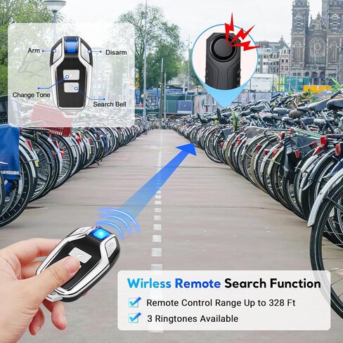 JENPOS Bike Alarm, 113dB Loud Waterproof Wireless E-Bike Motorcycle Alarm with Remote, Anti-Theft Vibration Motion Sensor Multipurpose Security Alarm System, Ebike Accessories in Saudi Arabia