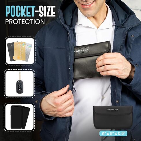 Strategic Gear Faraday Bags: Dual-Layer Protection for Phones & Key Fobs | Magnetic Closure, PU Leather | Anti-Theft Signal Blocking | Ideal for Military Settings | Organized Storage 9x5x0.50 Inches in Saudi Arabia