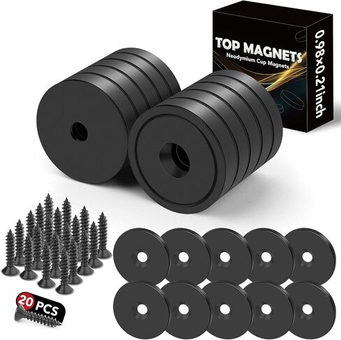 TOP MAGNETS Strong Magnets, 65LBS Rare Earth Magnets with Screws and Iron Sheets, Black 10Pack Neodymium Magnets for Door,Tool Room,Workplace and Wall Mounting in Saudi Arabia
