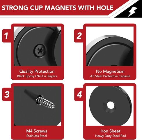 TOP MAGNETS Strong Magnets, 65LBS Rare Earth Magnets with Screws and Iron Sheets, Black 10Pack Neodymium Magnets for Door,Tool Room,Workplace and Wall Mounting in Saudi Arabia