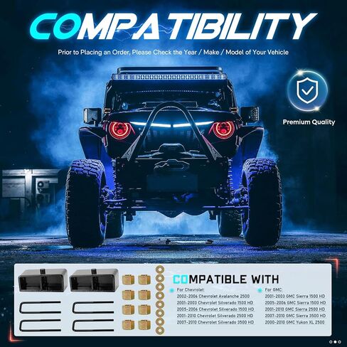 2" Rear Leveling Lift Block Kit w/Square U-Bolts Compatible with 2001-2010 Chevy Silverado & GMC Sierra 2500 HD, 2000-2010 GMC Yukon XL 2500, 2002-2006 Chevy Avalanche 2500, Set of 2 in Saudi Arabia