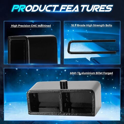 2" Rear Leveling Lift Block Kit w/Square U-Bolts Compatible with 2001-2010 Chevy Silverado & GMC Sierra 2500 HD, 2000-2010 GMC Yukon XL 2500, 2002-2006 Chevy Avalanche 2500, Set of 2 in Saudi Arabia