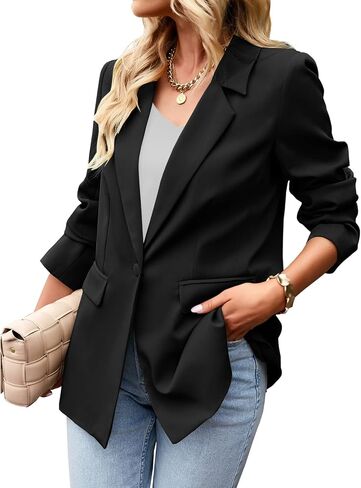 Meilleur moment Women's Casual Blazer Open Front Long Sleeve Lapel Work Office Business Blazer Jacket with Pockets in Saudi Arabia