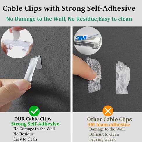 40 قطعة من مشابك الكابلات اللاصقة، مشابك كابلات ذات لاصق ذاتي قوي، حوامل أسلاك مطورة للجدار، منظم سلك قوي للسيارة، الكمبيوتر الشخصي، التلفزيون، تحت المكتب، ضوء عيد الميلاد داخلي/خارجي، (شفاف، M) in Kuwait
