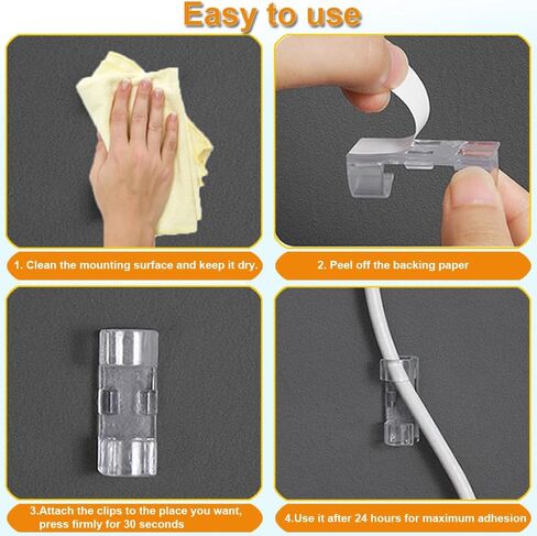 40 قطعة من مشابك الكابلات اللاصقة، مشابك كابلات ذات لاصق ذاتي قوي، حوامل أسلاك مطورة للجدار، منظم سلك قوي للسيارة، الكمبيوتر الشخصي، التلفزيون، تحت المكتب، ضوء عيد الميلاد داخلي/خارجي، (شفاف، M) in Kuwait