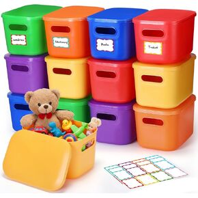 12 عبوة من صناديق تخزين بلاستيكية من ثايل مع أغطية ومقابض، صناديق تخزين مكتبية ملونة قابلة للتكديس مع علامة تحديد للمكتب والفصل الدراسي وخزانة الرف ودرج المطبخ، مقاس 10 × 7 × 6 بوصة (متعددة الألوان) in Kuwait