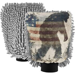 AIXIWAWA Car Wash Mitt Washing Glove Sasquatch American Print Scratch Free Water Absorbent 2 Pack Large in Kuwait