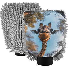 قفاز غسيل السيارات من AIXIWAWA، قفاز غسيل لطيف بطباعة الزرافة، خالٍ من الخدوش، ممتص للماء، 2 عبوة كبيرة in Kuwait