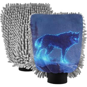 AIXIWAWA Car Wash Mitt Washing Glove Neon Wolf Print Scratch Free Water Absorbent 2 Pack Medium in Saudi Arabia