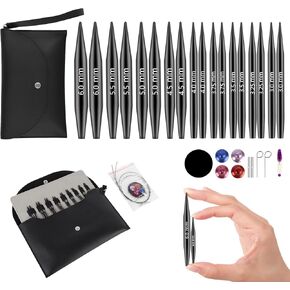 مجموعة إبر الحياكة الدائرية، 13 زوجًا من إبرة دائرية دائرية من الألومنيوم قابلة للتبديل للحياكة، تتضمن إبر الحياكة المعدنية المصنوعة من الألومنيوم 4 كابلات وإكسسوارات وحقيبة تخزين (ذهبي وردي) in Kuwait