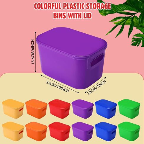 12 عبوة من صناديق تخزين بلاستيكية من ثايل مع أغطية ومقابض، صناديق تخزين مكتبية ملونة قابلة للتكديس مع علامة تحديد للمكتب والفصل الدراسي وخزانة الرف ودرج المطبخ، مقاس 10 × 7 × 6 بوصة (متعددة الألوان) in Kuwait