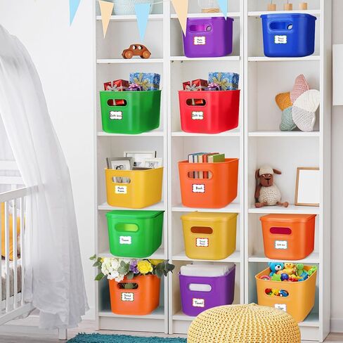 12 عبوة من صناديق تخزين بلاستيكية من ثايل مع أغطية ومقابض، صناديق تخزين مكتبية ملونة قابلة للتكديس مع علامة تحديد للمكتب والفصل الدراسي وخزانة الرف ودرج المطبخ، مقاس 10 × 7 × 6 بوصة (متعددة الألوان) in Kuwait