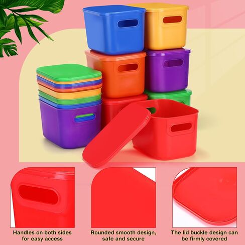 12 عبوة من صناديق تخزين بلاستيكية من ثايل مع أغطية ومقابض، صناديق تخزين مكتبية ملونة قابلة للتكديس مع علامة تحديد للمكتب والفصل الدراسي وخزانة الرف ودرج المطبخ، مقاس 10 × 7 × 6 بوصة (متعددة الألوان) in Kuwait