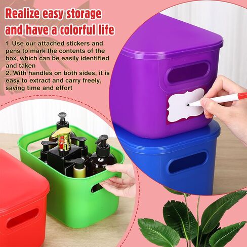 12 عبوة من صناديق تخزين بلاستيكية من ثايل مع أغطية ومقابض، صناديق تخزين مكتبية ملونة قابلة للتكديس مع علامة تحديد للمكتب والفصل الدراسي وخزانة الرف ودرج المطبخ، مقاس 10 × 7 × 6 بوصة (متعددة الألوان) in Kuwait
