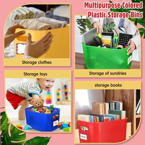 12 عبوة من صناديق تخزين بلاستيكية من ثايل مع أغطية ومقابض، صناديق تخزين مكتبية ملونة قابلة للتكديس مع علامة تحديد للمكتب والفصل الدراسي وخزانة الرف ودرج المطبخ، مقاس 10 × 7 × 6 بوصة (متعددة الألوان) in Kuwait