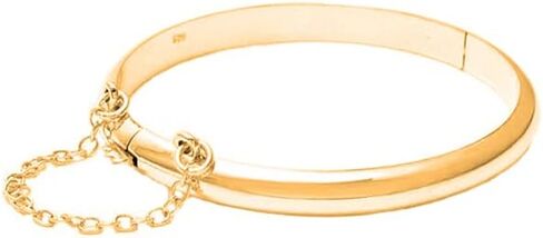 Savlano 14K Gold Plated Over 925 Sterling Silver Solid Plain Dome Bangle Bracelet 7 inch with Safety Chain for Women Comes With Gift Box- Made in Italy in Saudi Arabia