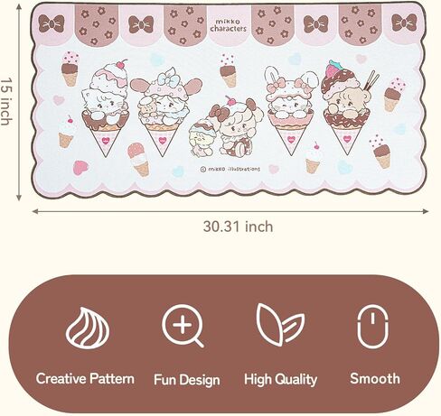 GeekShare Mouse Pad with Stitched Edge, Non-Slip Rubber Base Large Gaming Mouse Pad, Cute Cartoon Waved Edge Desk Mat for Gaming Home Office Work - Mikko Ice Cream in Saudi Arabia