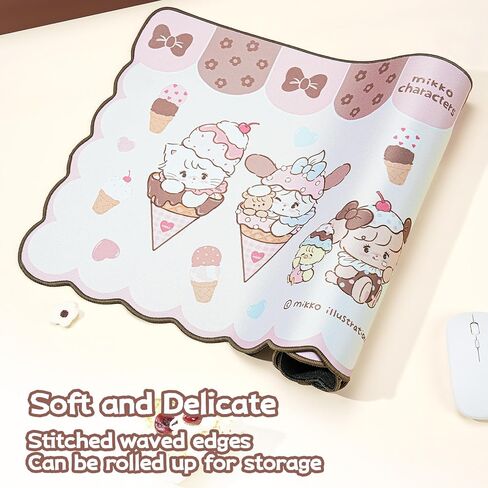 GeekShare Mouse Pad with Stitched Edge, Non-Slip Rubber Base Large Gaming Mouse Pad, Cute Cartoon Waved Edge Desk Mat for Gaming Home Office Work - Mikko Ice Cream in Saudi Arabia