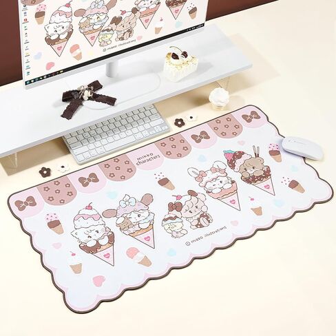 GeekShare Mouse Pad with Stitched Edge, Non-Slip Rubber Base Large Gaming Mouse Pad, Cute Cartoon Waved Edge Desk Mat for Gaming Home Office Work - Mikko Ice Cream in Saudi Arabia