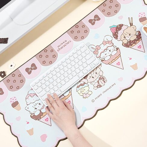 GeekShare Mouse Pad with Stitched Edge, Non-Slip Rubber Base Large Gaming Mouse Pad, Cute Cartoon Waved Edge Desk Mat for Gaming Home Office Work - Mikko Ice Cream in Saudi Arabia