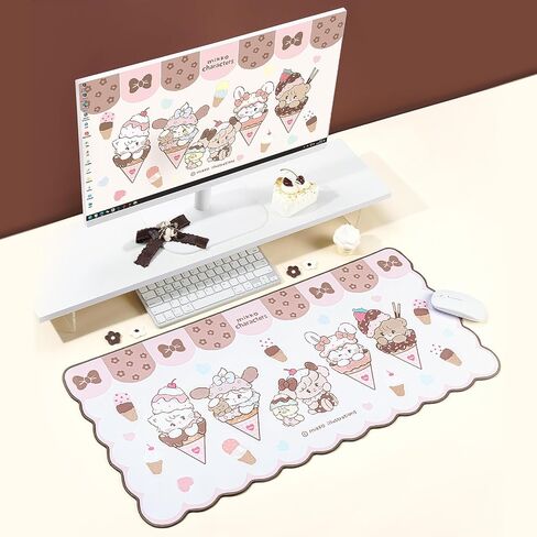 GeekShare Mouse Pad with Stitched Edge, Non-Slip Rubber Base Large Gaming Mouse Pad, Cute Cartoon Waved Edge Desk Mat for Gaming Home Office Work - Mikko Ice Cream in Saudi Arabia