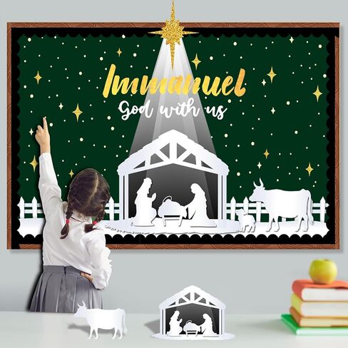 عيد الميلاد المهد نشرة مجلس الزينة مجموعة مع الحدود الدينية يسوع الميلاد ديكور الفصول الدراسية للمعلمين مشهد المهد القواطع للفصل المدرسة الفصول الدراسية لوحة الإعلانات الديكور in Kuwait