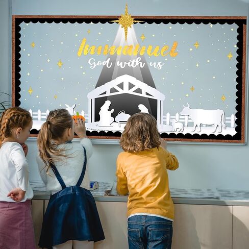 عيد الميلاد المهد نشرة مجلس الزينة مجموعة مع الحدود الدينية يسوع الميلاد ديكور الفصول الدراسية للمعلمين مشهد المهد القواطع للفصل المدرسة الفصول الدراسية لوحة الإعلانات الديكور in Kuwait