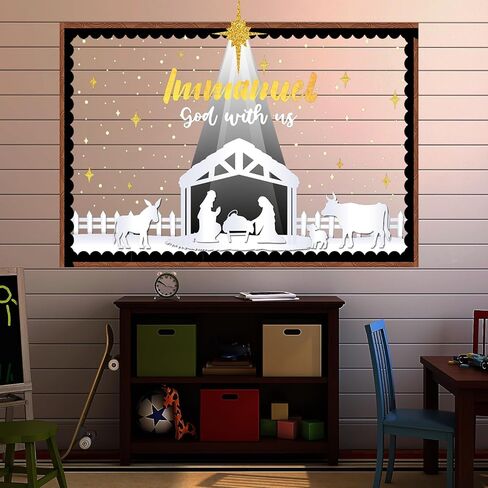 عيد الميلاد المهد نشرة مجلس الزينة مجموعة مع الحدود الدينية يسوع الميلاد ديكور الفصول الدراسية للمعلمين مشهد المهد القواطع للفصل المدرسة الفصول الدراسية لوحة الإعلانات الديكور in Kuwait