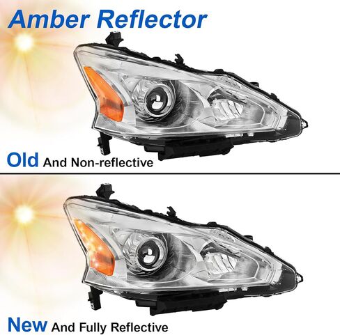 مجموعة المصابيح الأمامية متوافقة مع 2013-2015 13-15 Nissan Altima 2013 2014 2015 13 14 15 Nissan Altima S/SL/SV-فقط تناسب 4 - باب كروم الإسكان عاكس العنبر in Kuwait