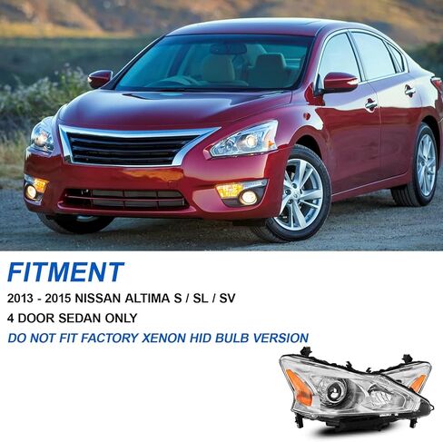 مجموعة المصابيح الأمامية متوافقة مع 2013-2015 13-15 Nissan Altima 2013 2014 2015 13 14 15 Nissan Altima S/SL/SV-فقط تناسب 4 - باب كروم الإسكان عاكس العنبر in Kuwait