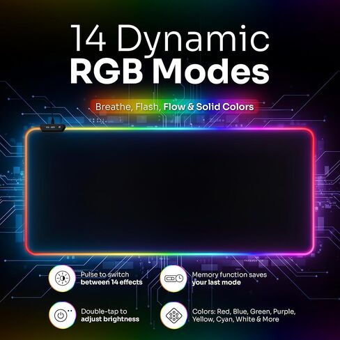 لوحة ماوس RGB مقاس 35.4 × 15.7 بوصة - لوحة ماوس LED ممتدة مع 14 وضع إضاءة، وسجادة مكتب للألعاب، وملحقات ألعاب الكمبيوتر، ولوحة مفاتيح كبيرة مع قاعدة مطاطية مضادة للانزلاق. in Saudi Arabia