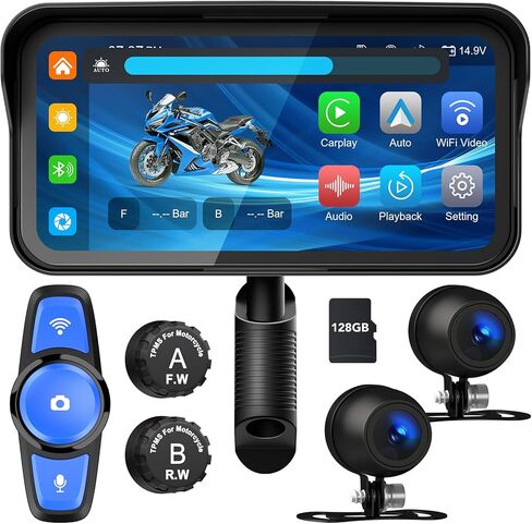 Motorcycle Camera, 5.5 Inch Motorcycle Carplay/Motorcycle Android Auto Touch Screen, Motorcycle Dash Cam, Motorcycle GPS Navigation System, Waterproof, Siri & Google Voice, Free 128G TF Card in Saudi Arabia