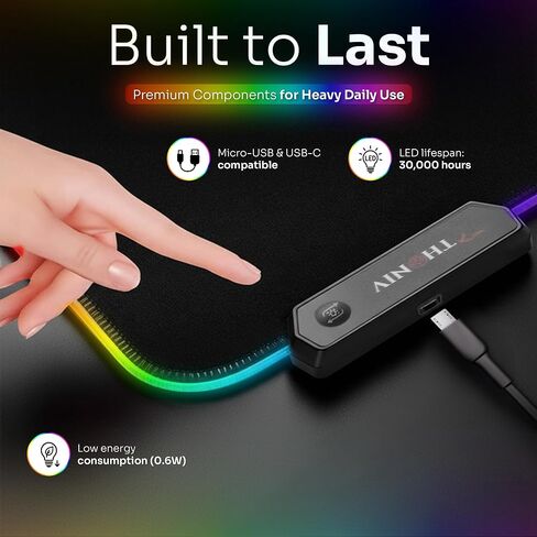 لوحة ماوس RGB مقاس 35.4 × 15.7 بوصة - لوحة ماوس LED ممتدة مع 14 وضع إضاءة، وسجادة مكتب للألعاب، وملحقات ألعاب الكمبيوتر، ولوحة مفاتيح كبيرة مع قاعدة مطاطية مضادة للانزلاق. in Saudi Arabia