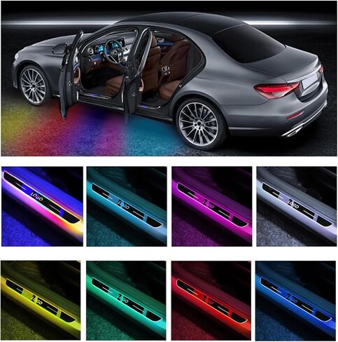 عتبات أبواب LED مغناطيسية، شعار مخصص أو عتبات أبواب LED نصية للسيارة، 7 ألوان أضواء ترحيب لاسلكية، استشعار تلقائي، مقاومة للماء، هدية لعشاق السيارات in Kuwait