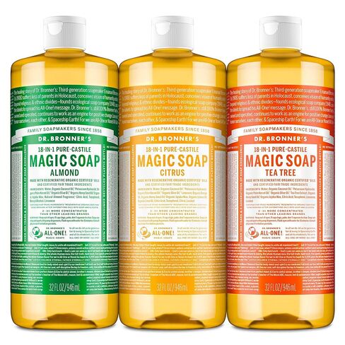 Dr. Bronner's - Pure-Castile Liquid Soap (32 Ounce Variety 3-Pack) Peppermint, Baby Unscented, Lavender - Made with Organic Oils, 18-in-1 Uses: Face, Body, Hair, Laundry, Concentrated, Vegan in Kuwait